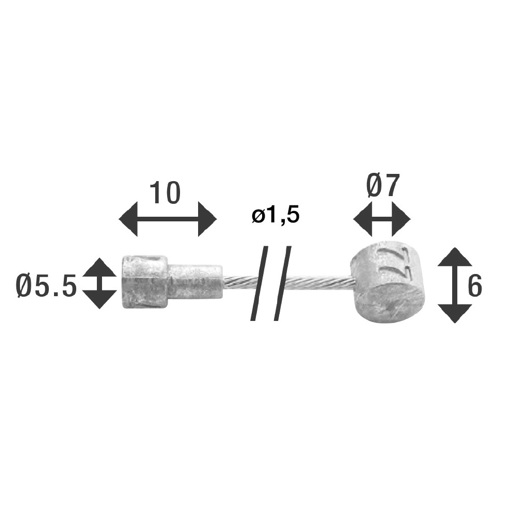 74.6412/27RVS ELVEDES Rem binnenkabel RVS 2350 mm ø 1,5 mm 1 x 19 ø 1,5 x 2350 / ø 5,5 × 10 + ø 7 × 6 mm