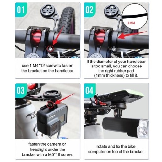 427347 NAVIHOOD Support de guidon aluminium C4 125 x 35 mm
