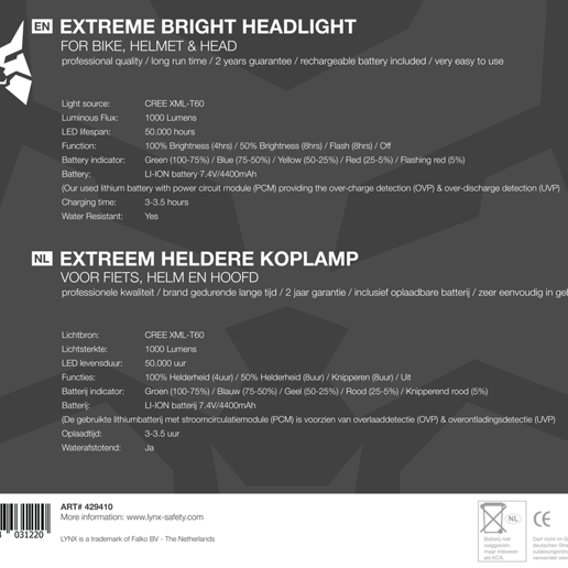 429410 LYNX Koplamp High Power 1000 Lm