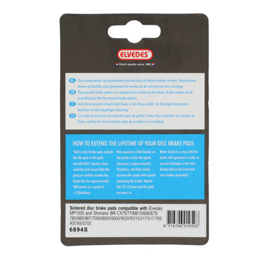 74.6894S ELVEDES Jeu de plaquettes de frein à disque fritté or