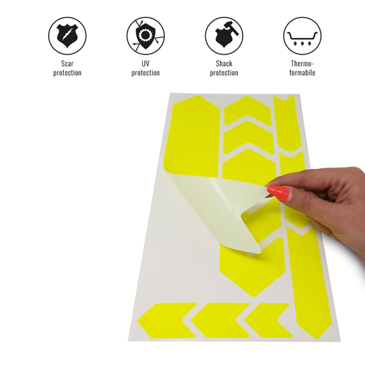 092021 MERKLOOS Set d'autocollants de protection du cadre de vélo jaune fluo 165 x 340 mm